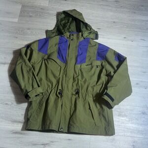 vintage 90s adidas parka jacket mens large green purple hooded nylon